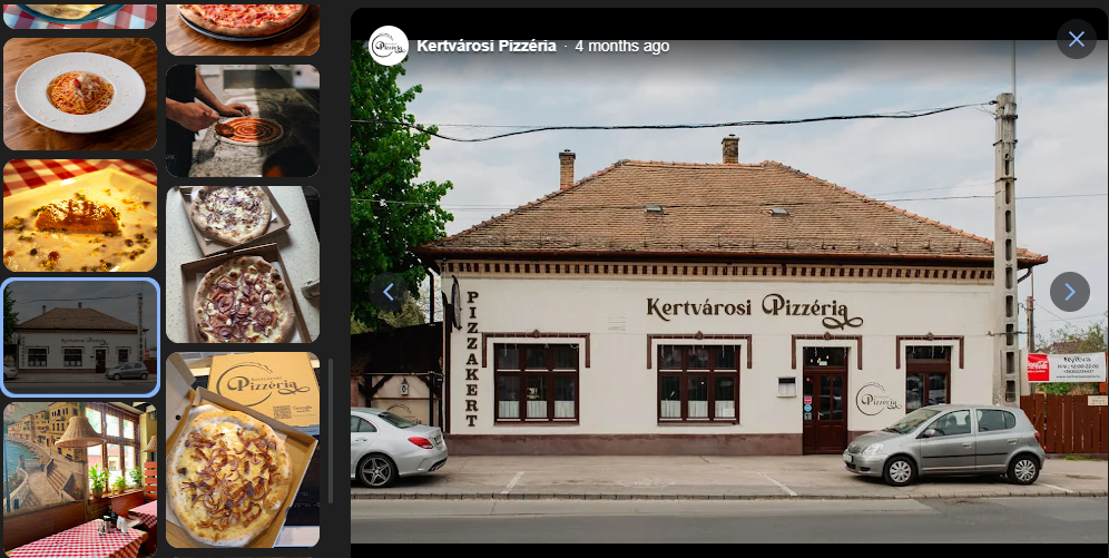 A Kertvárosi Pizzéria étterem utcai bejárata és cégtáblája